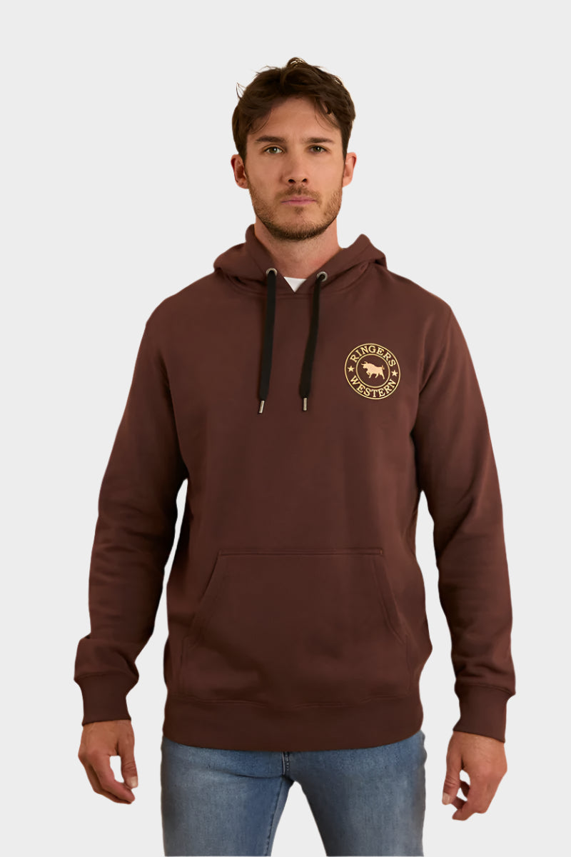 Ringers Western Mens Signature Bull Pullover Hoodie - Chocolate / Dark Sand
