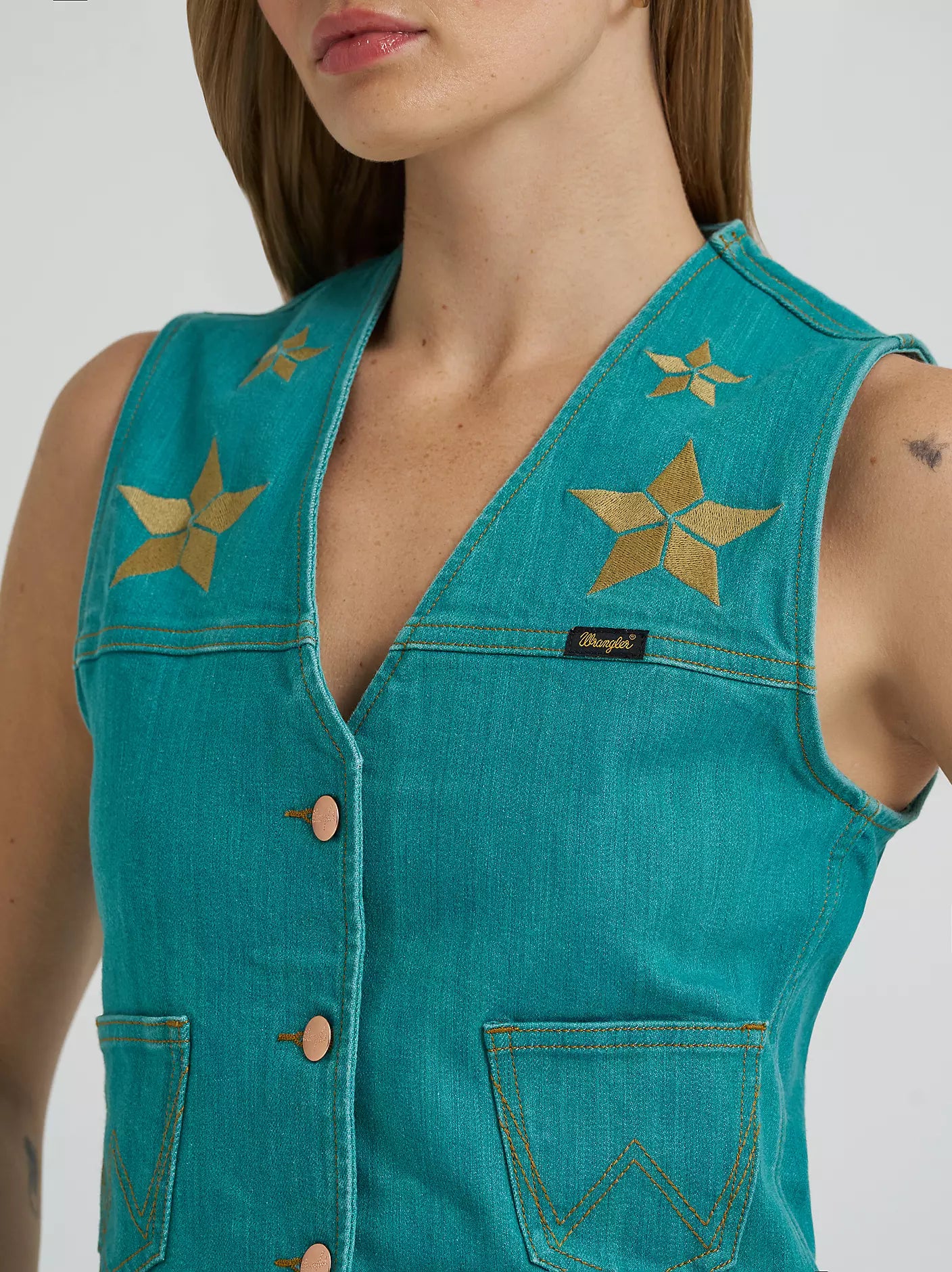 Wrangler® Lainey Wilson Turquoise Denim Vest