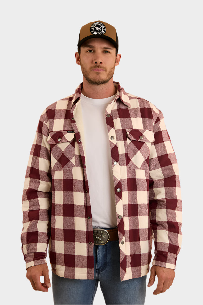 Ringers Western Mens Sawyer Sherpa Flannel - Deep Burgundy