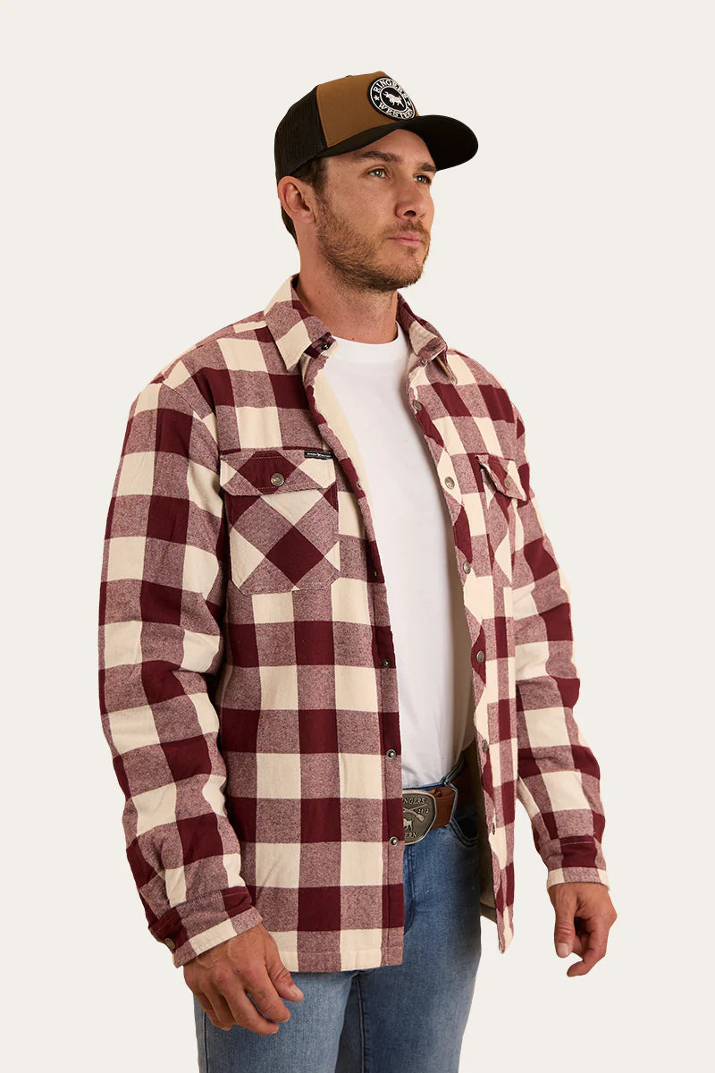 Ringers Western Mens Sawyer Sherpa Flannel - Deep Burgundy