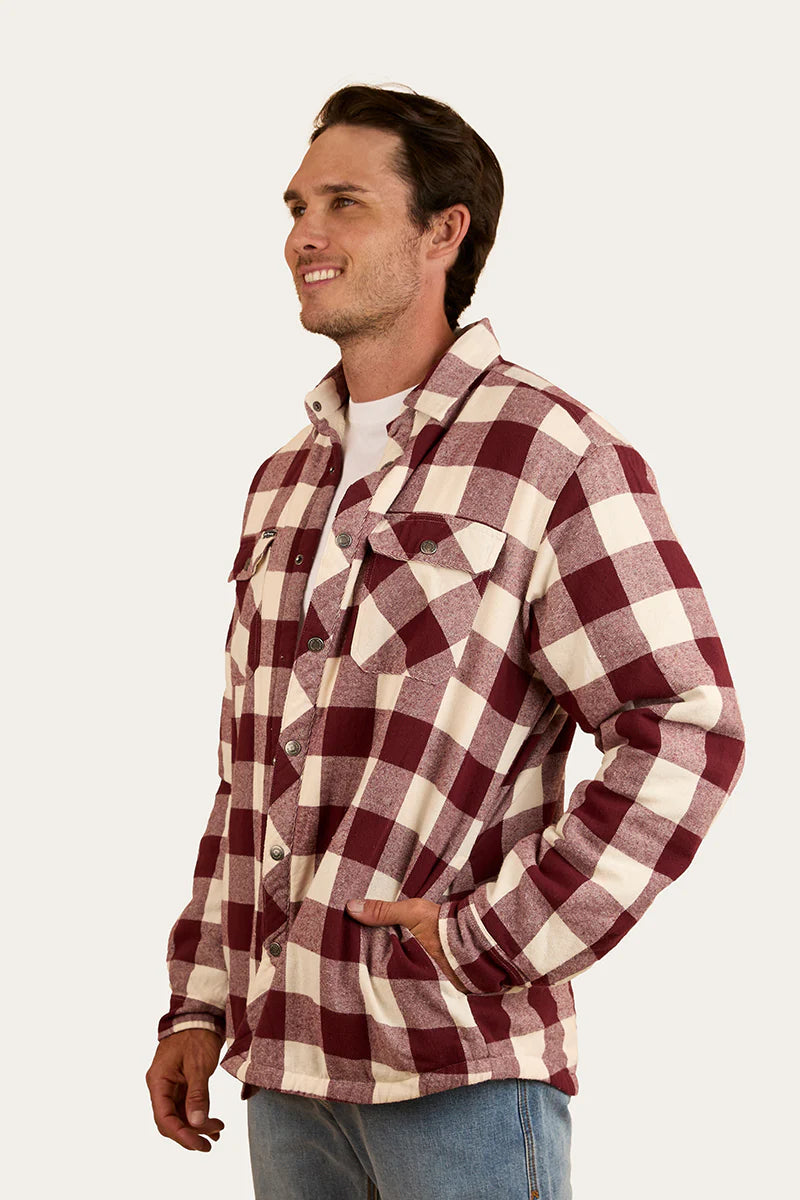 Ringers Western Mens Sawyer Sherpa Flannel - Deep Burgundy