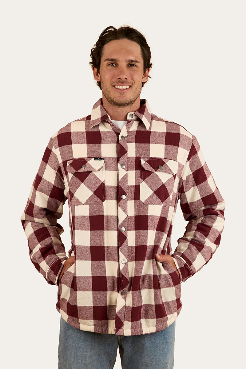 Ringers Western Mens Sawyer Sherpa Flannel - Deep Burgundy