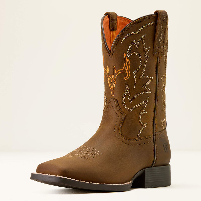 Ariat Kid's Deer Ridge Wide Square Toe Western Boot - DISTRESSED BROWN
