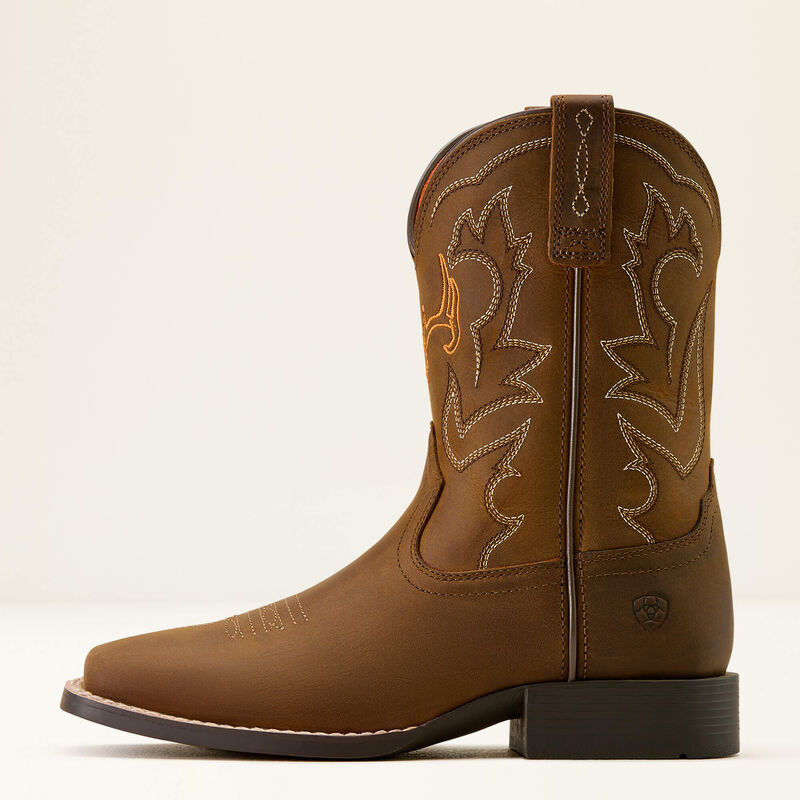 Ariat Kid's Deer Ridge Wide Square Toe Western Boot - DISTRESSED BROWN