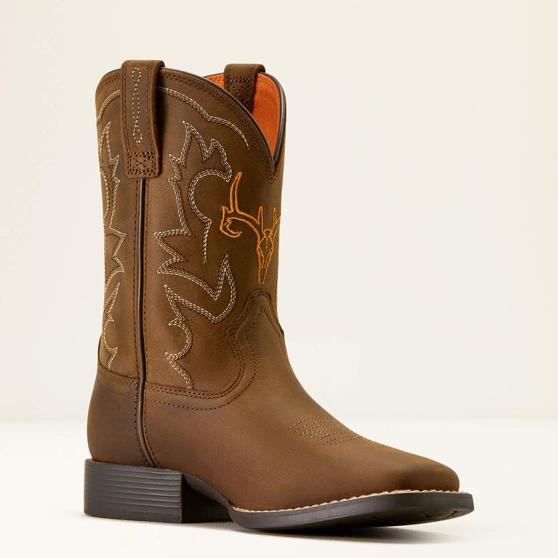Ariat Kid's Deer Ridge Wide Square Toe Western Boot - DISTRESSED BROWN