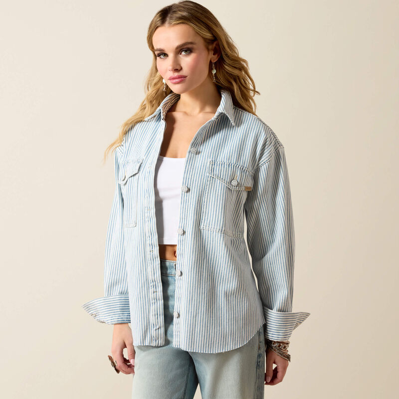 Ariat Women's Denim Shirt Jacket - Blue White Denim Stripe