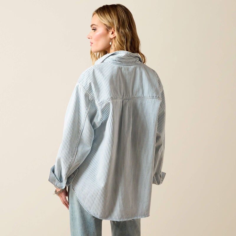Ariat Women's Denim Shirt Jacket - Blue White Denim Stripe