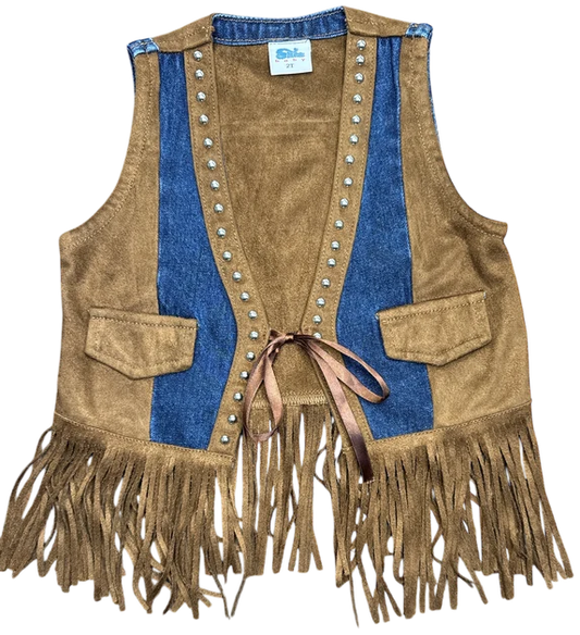 Shea Baby Denim & Suede Fringe Vest