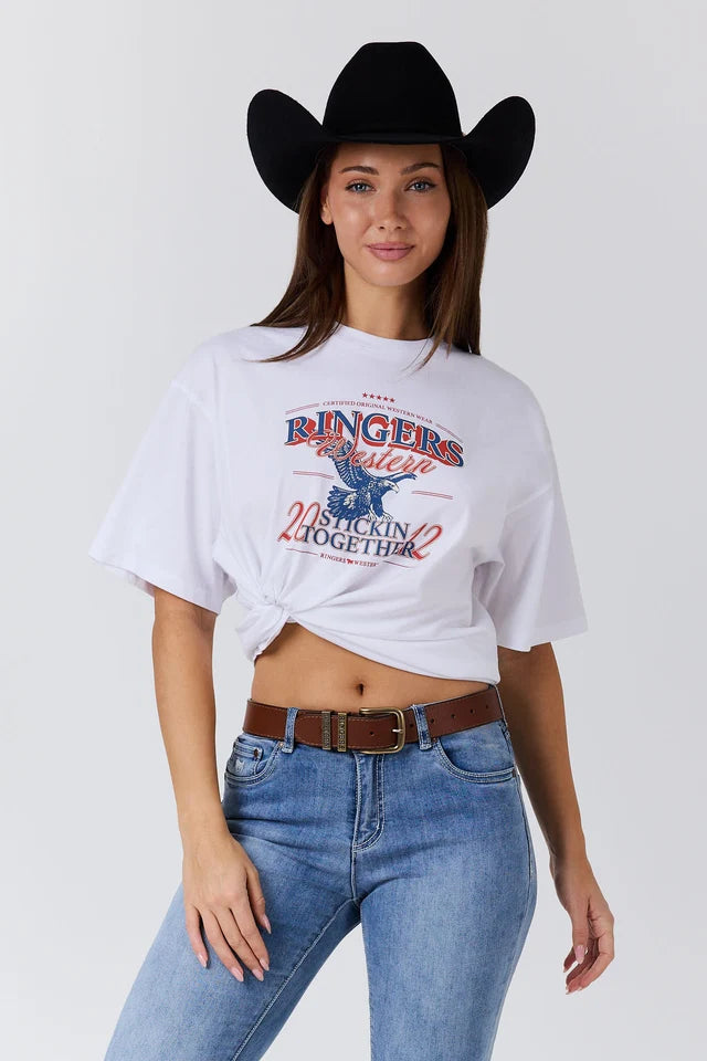 Ringers Western Women’s Eagle Eye Oversized T-Shirt – White