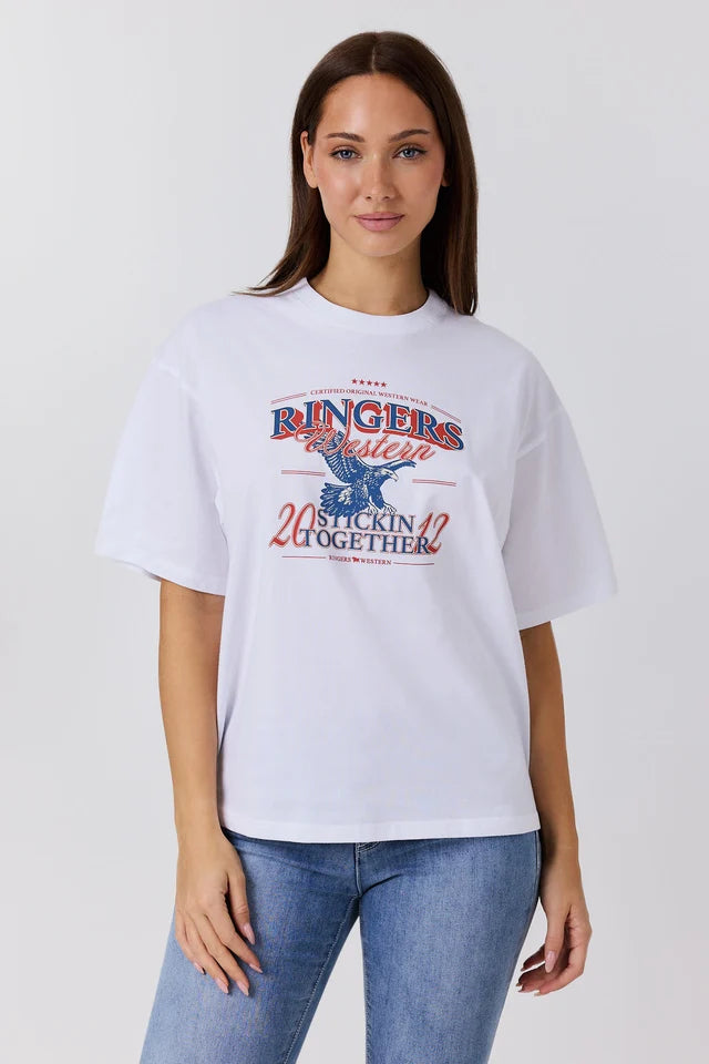 Ringers Western Women’s Eagle Eye Oversized T-Shirt – White