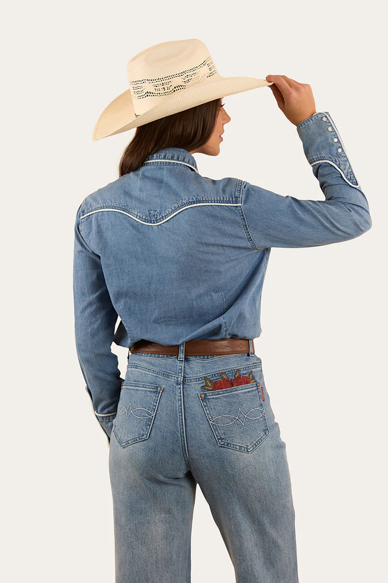 Ringers Western Womens Eddie Western Shirt - Light Wash Blue