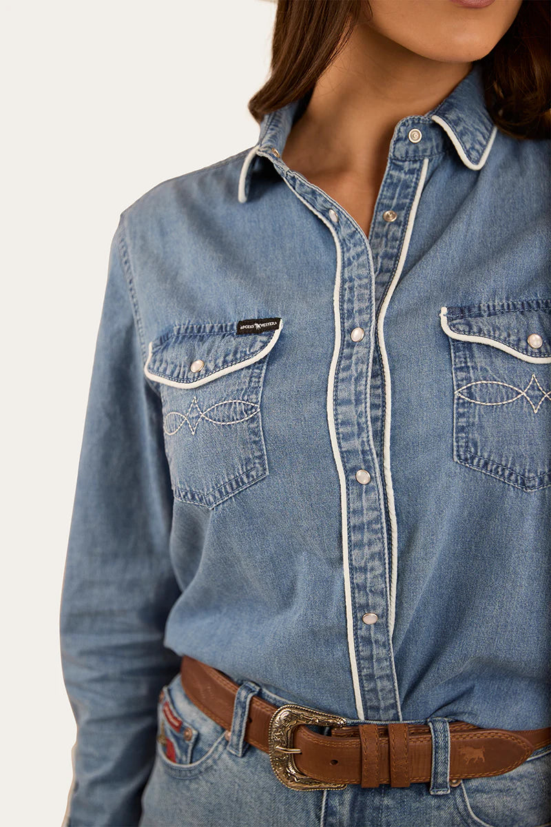 Ringers Western Womens Eddie Western Shirt - Light Wash Blue