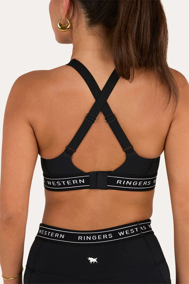 Ringers Western Active Womens Logo Elastic Support Crop - Black