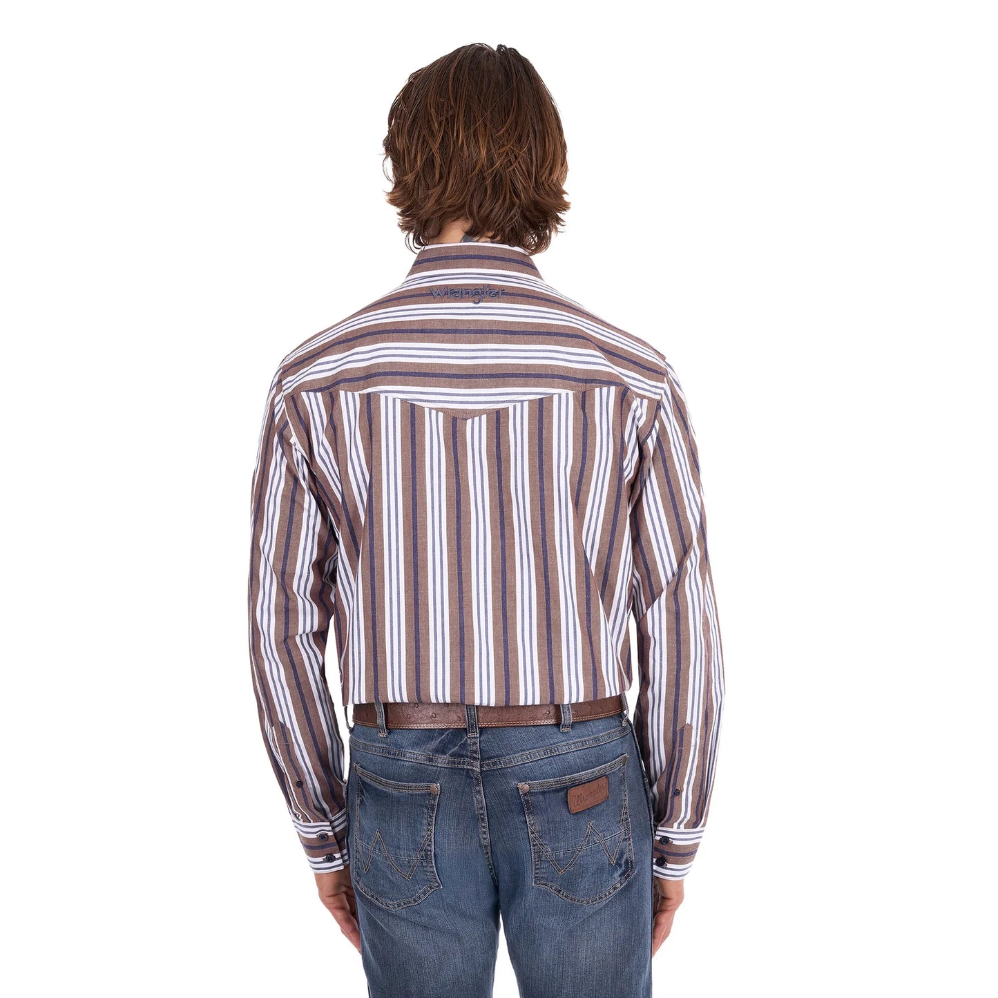 Wrangler Mens Eli Logo Long Sleeve Shirt - Denim/Tan