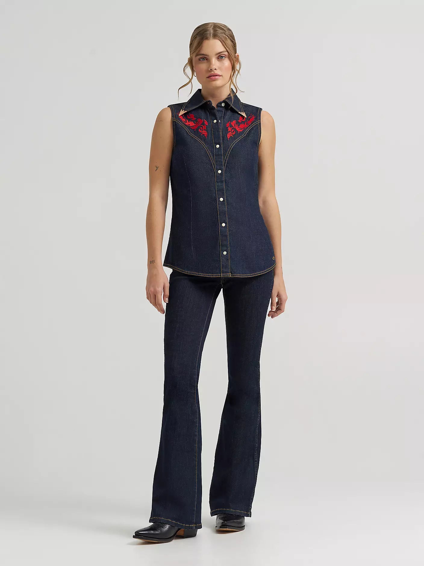 Wrangler Lainey Wilson x Embroidered Sleeveless Denim Shirt