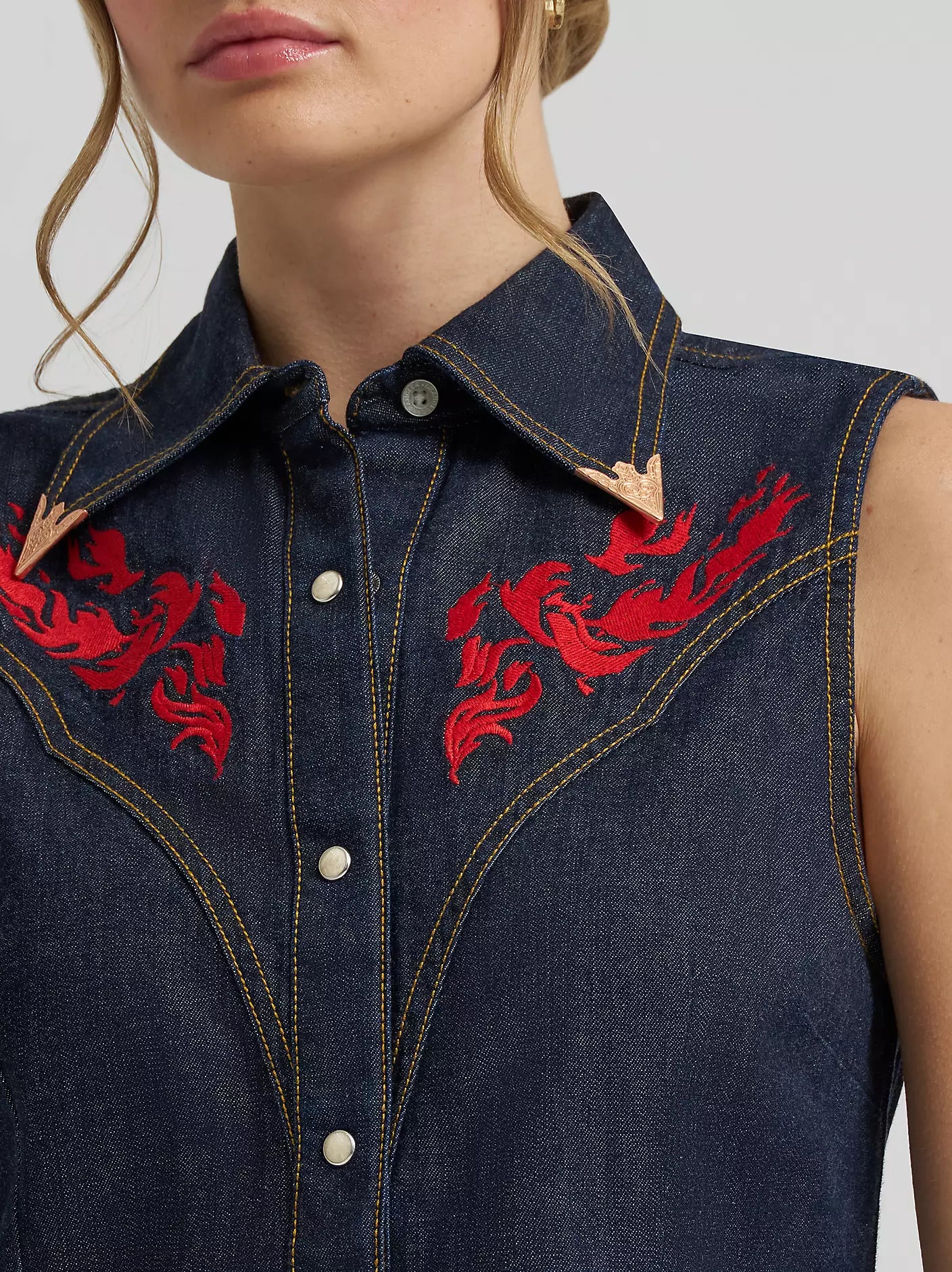 Wrangler Lainey Wilson x Embroidered Sleeveless Denim Shirt