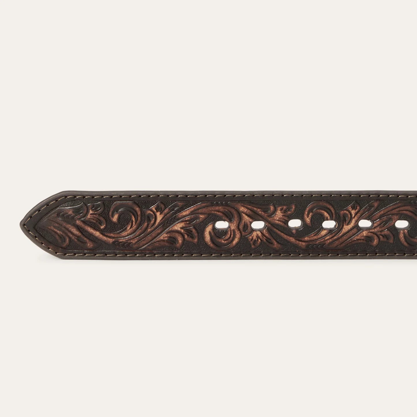 Stetson Embroidered Tooled Tab Belt - Vintage Brown 38mm