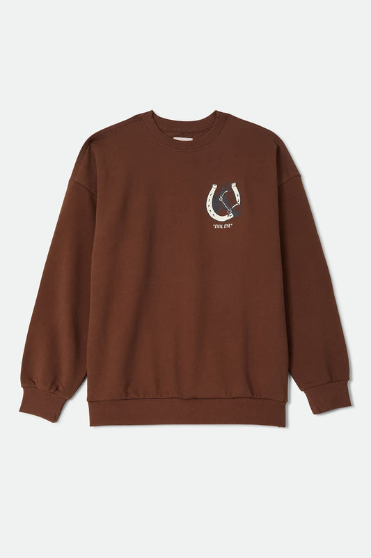 Brixton Women's Evil Eye Horseshoe Oversized Crew - Pinecone Brown