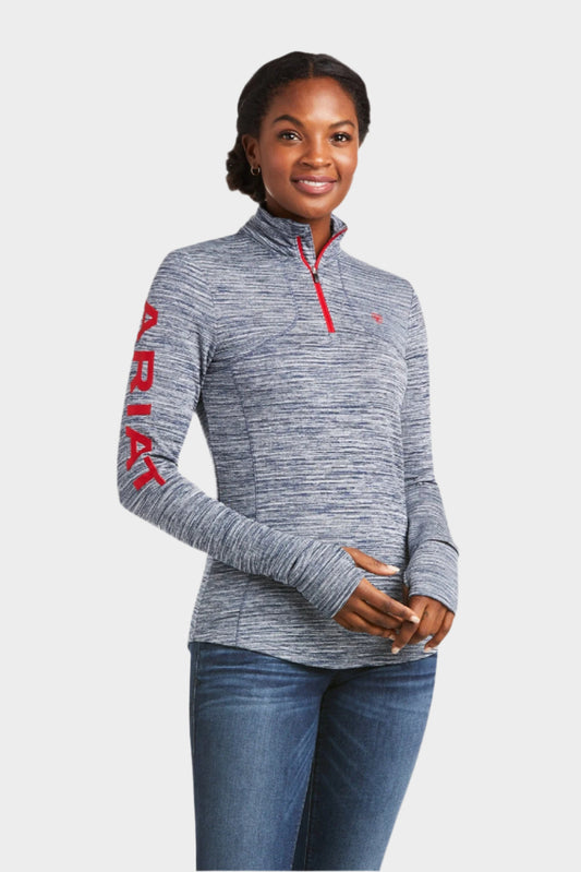 Ariat Women's Team Gridwork 1/4 Zip Base Layer - Navy Marle