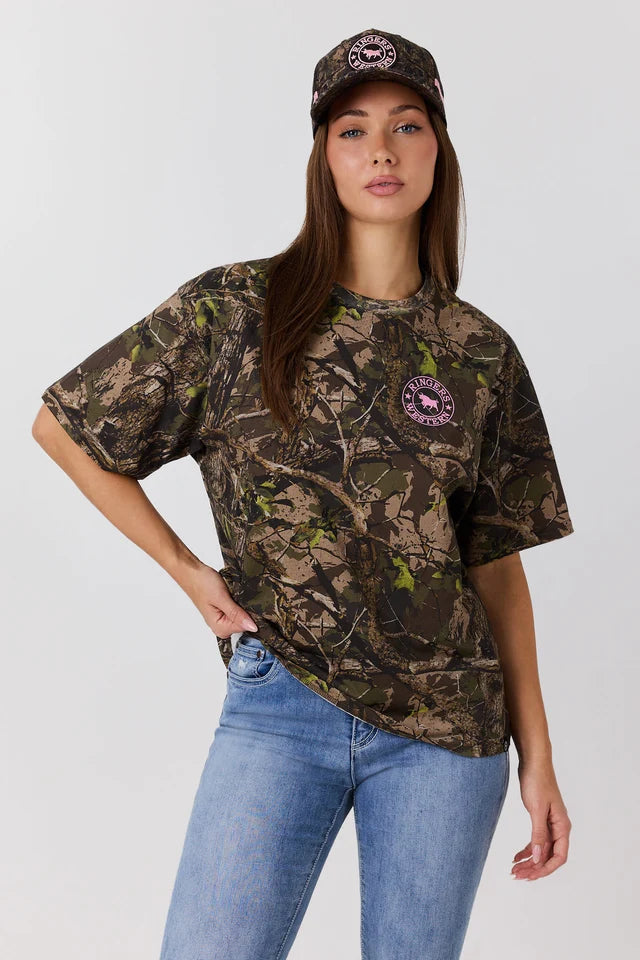 Ringers Western Find Me Oversized T-Shirt – Camo / Pastel Pink