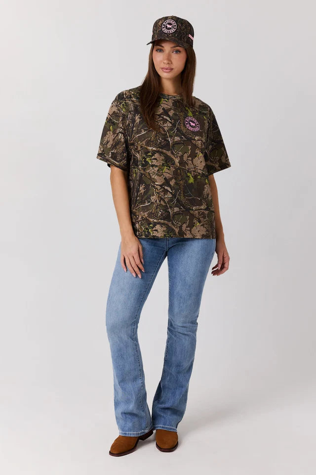 Ringers Western Find Me Oversized T-Shirt – Camo / Pastel Pink