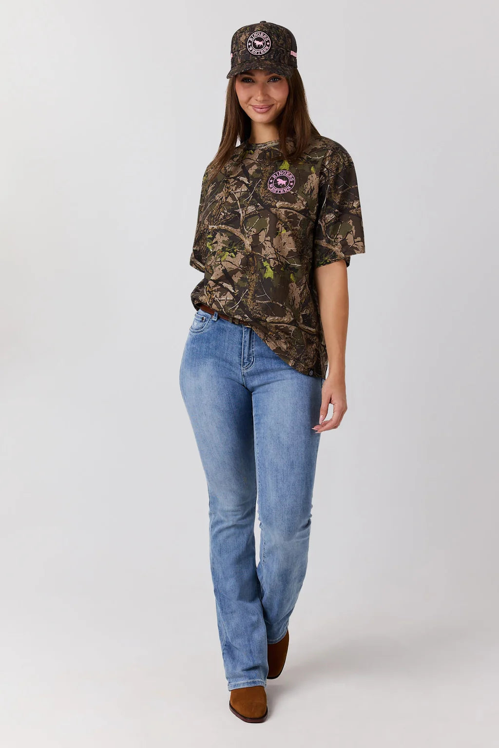 Ringers Western Find Me Oversized T-Shirt – Camo / Pastel Pink