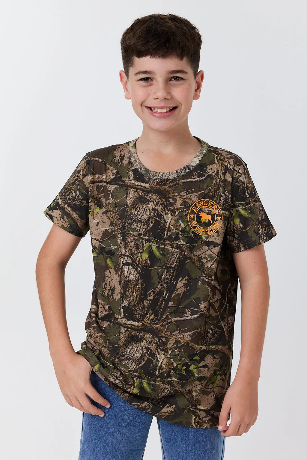 Ringers Western Youth Boys Find Me Camo T-Shirt – Camo / Orange