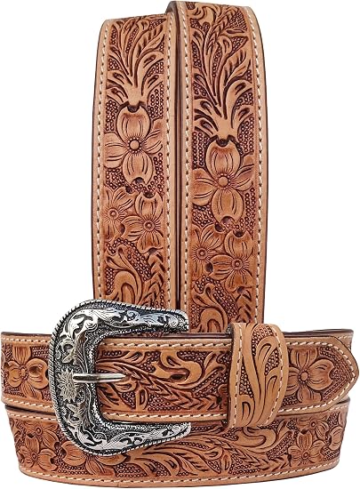 Challenger Western Antique Floral Tooled Full-Grain Leather Belt
