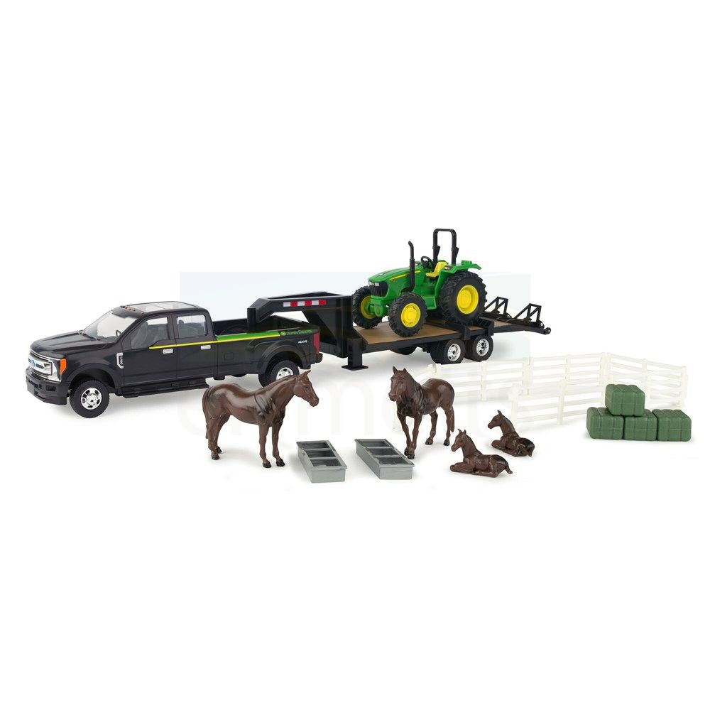 John Deere - 1:32 (5075E) Tractor Hauling Set with Ford Pickup and Trailer
