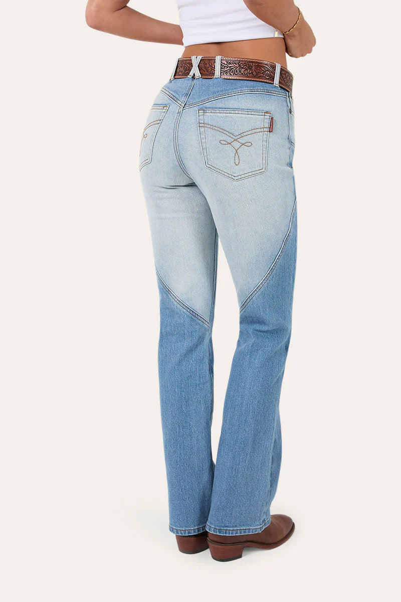 Ringers Western Women's Francesca High Rise Bootleg Western Jean - Vintage Light Blue / Dark Mid Blue