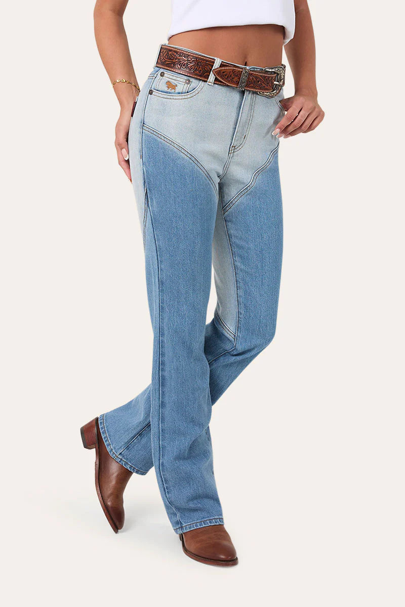 Ringers Western Women's Francesca High Rise Bootleg Western Jean - Vintage Light Blue / Dark Mid Blue