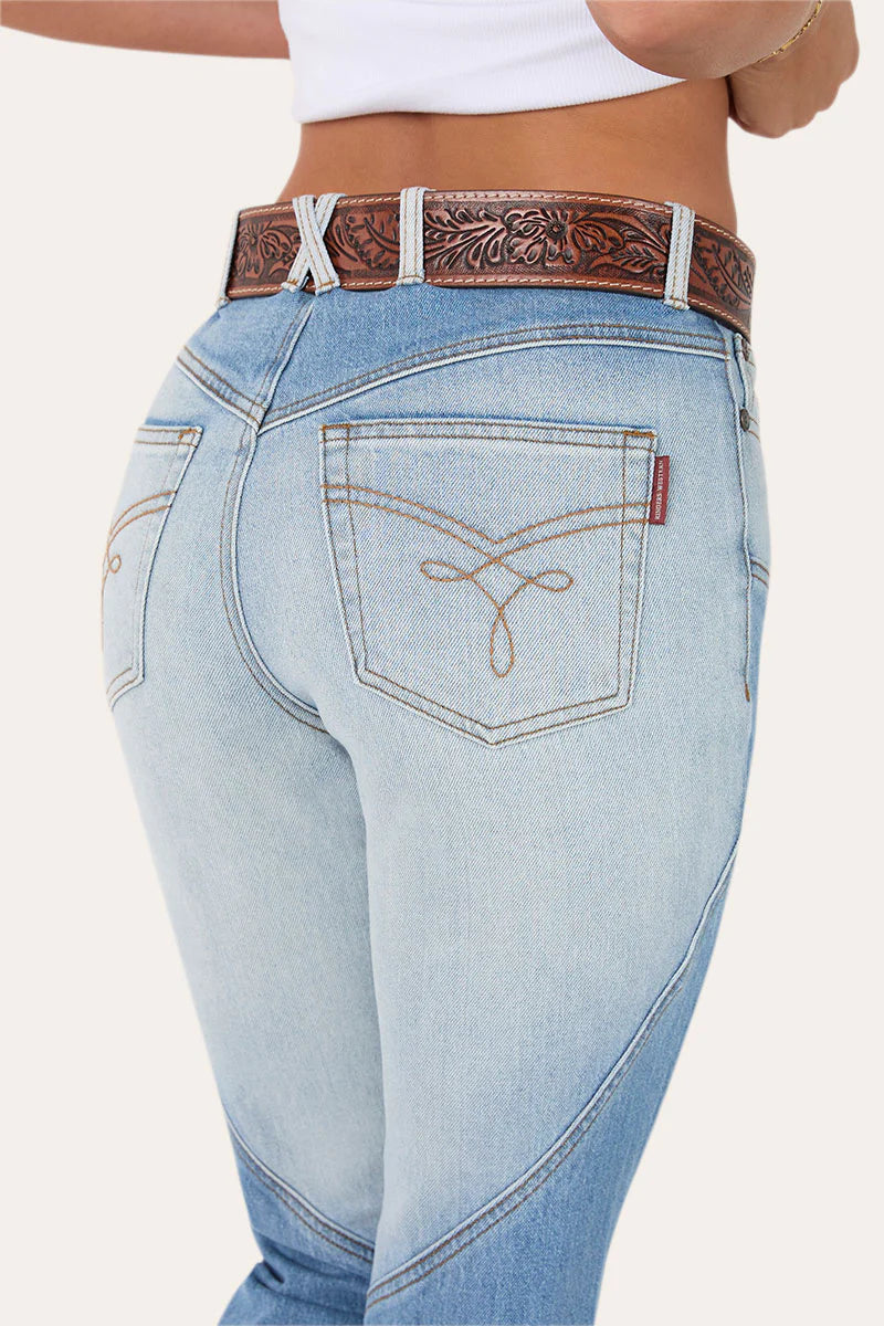 Ringers Western Women's Francesca High Rise Bootleg Western Jean - Vintage Light Blue / Dark Mid Blue