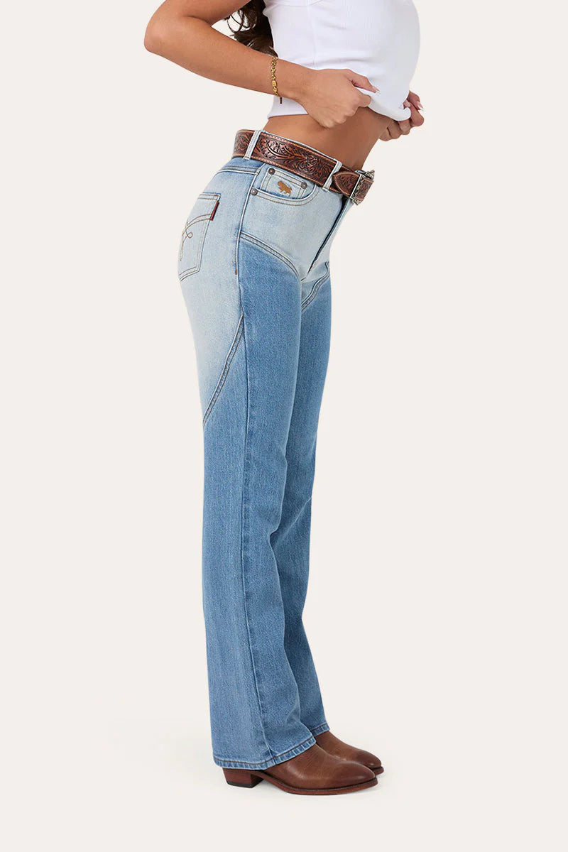 Ringers Western Women's Francesca High Rise Bootleg Western Jean - Vintage Light Blue / Dark Mid Blue