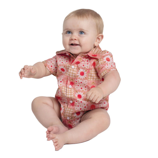 Just Country Infant Frankie Short Sleeve Full Button Jumpsuit - Peach Daisies