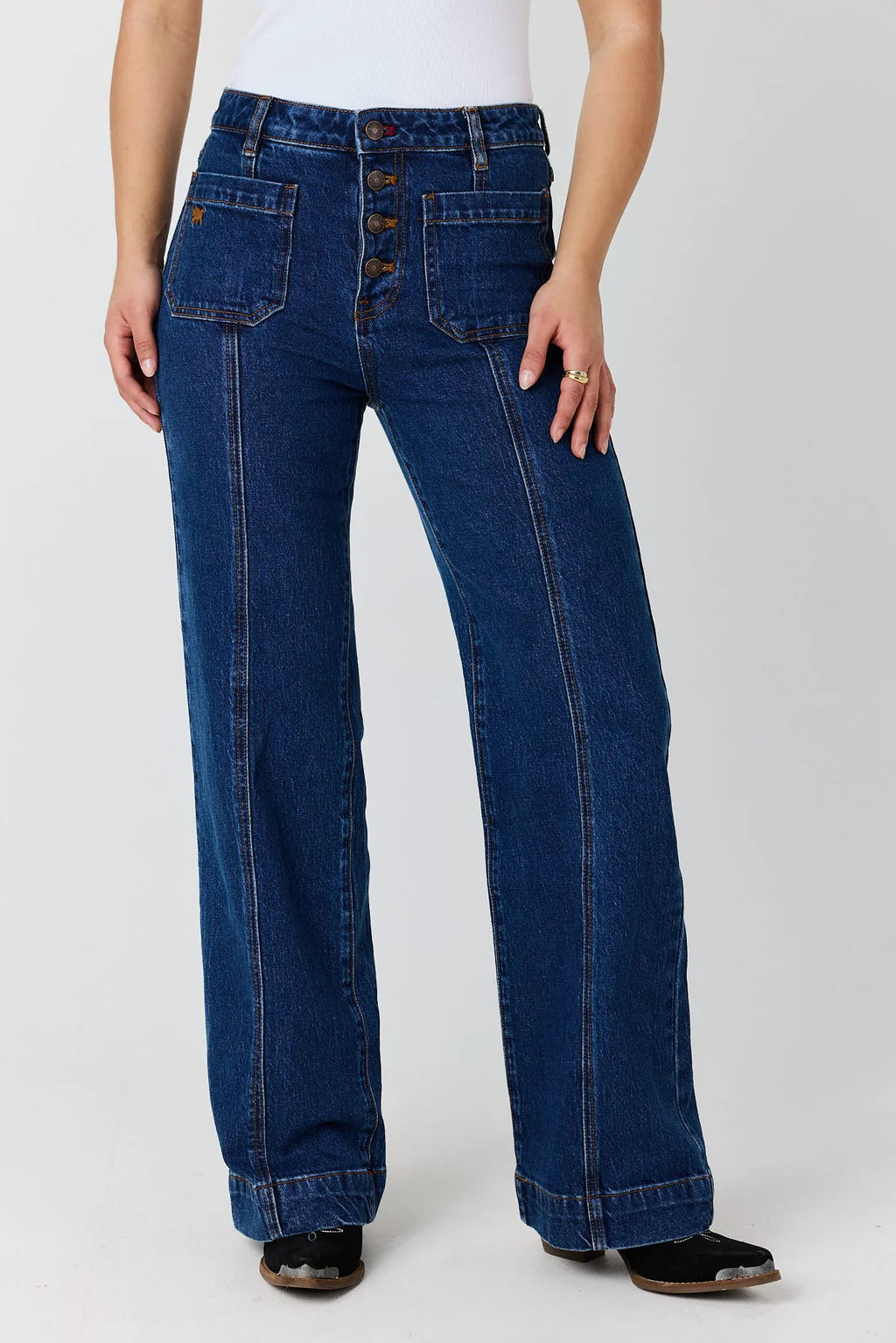 Ringers Western Gabby Women’s High Rise Wide Leg Sailor Jeans - Classic Blue