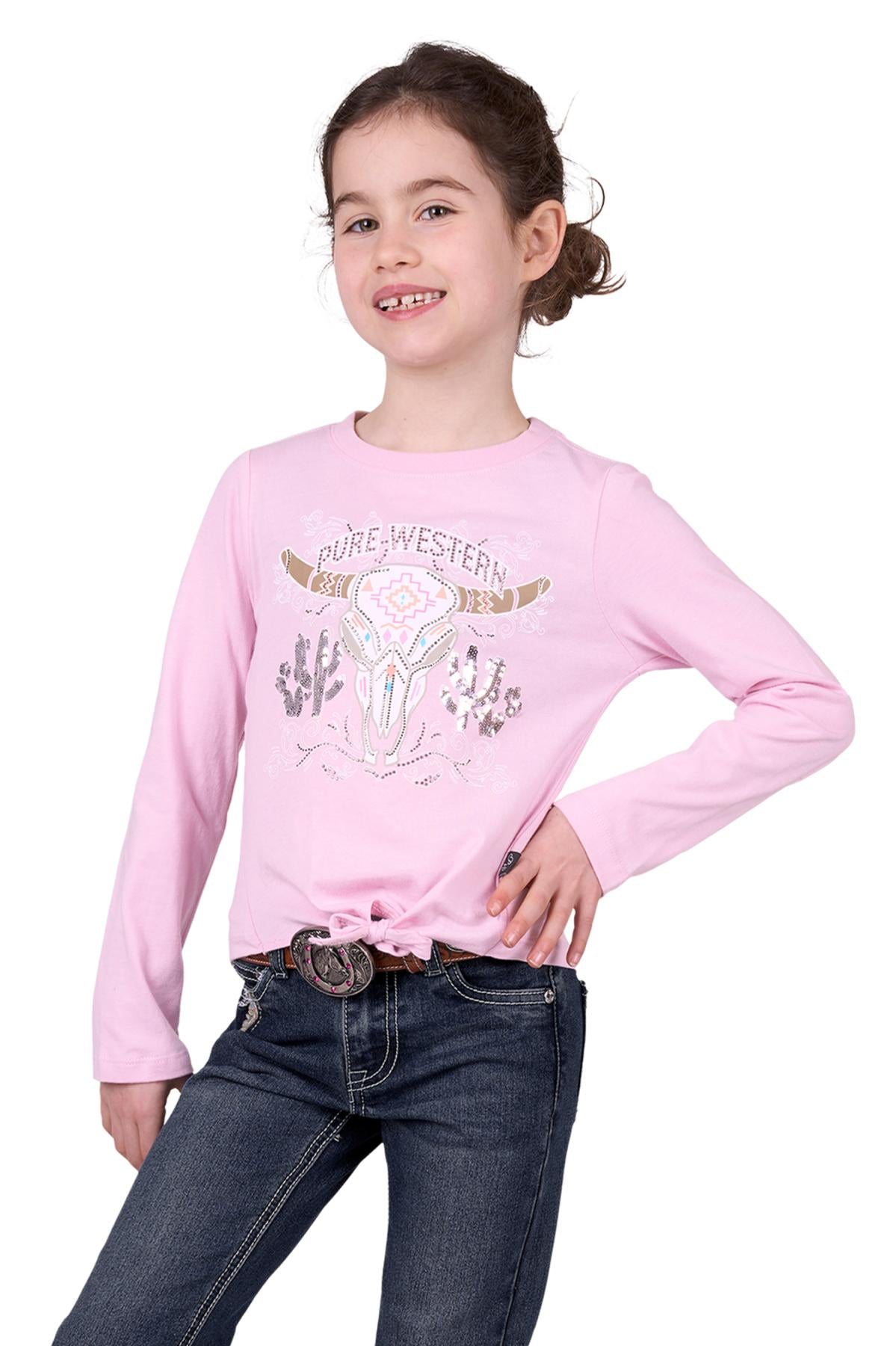 Pure Western Girl’s Polly Long Sleeve Tee - PINK