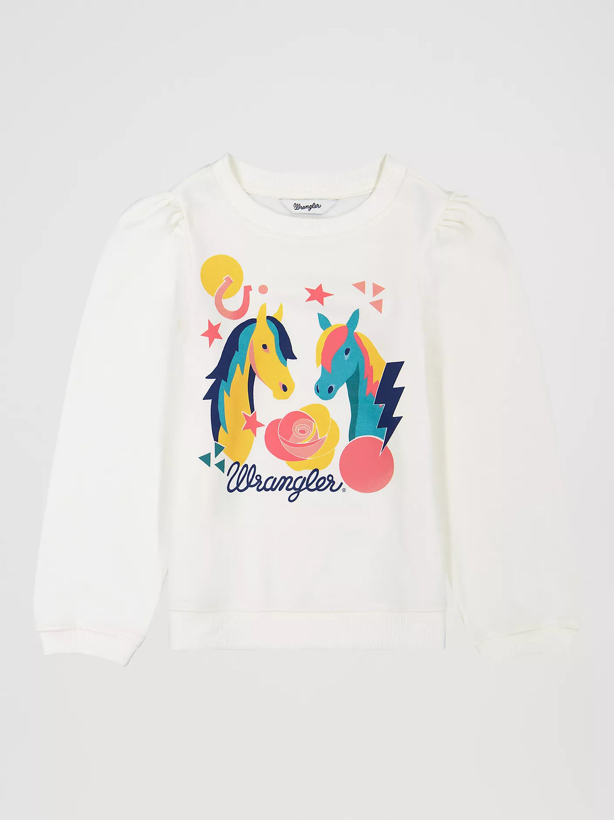 Wrangler Girl's Puff Sleeve Graphic Fleece Sweatshirt - White