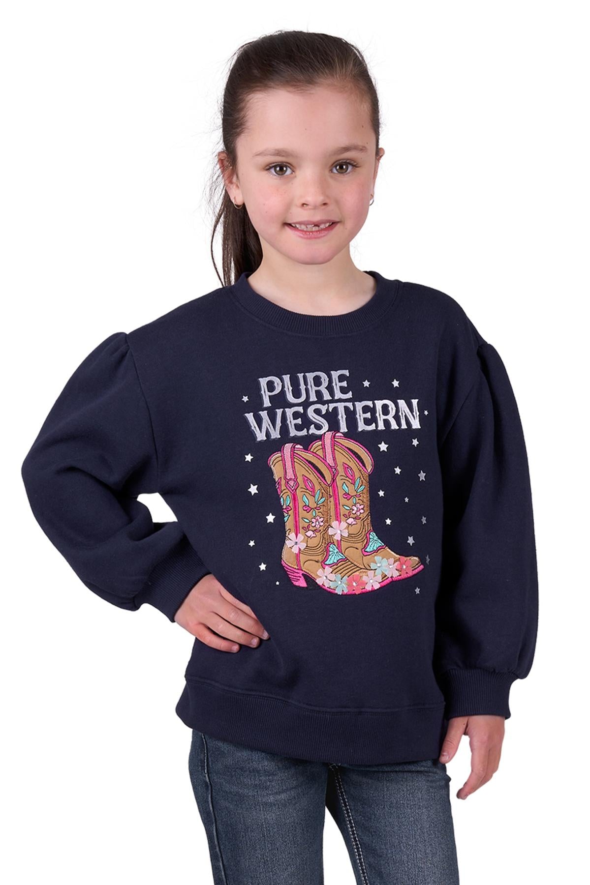 Pure Western Girl’s Sienna Crew - Navy