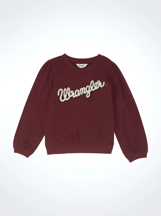 Wrangler Girl's Embroidered Puff Sleeve Pullover - Burgundy