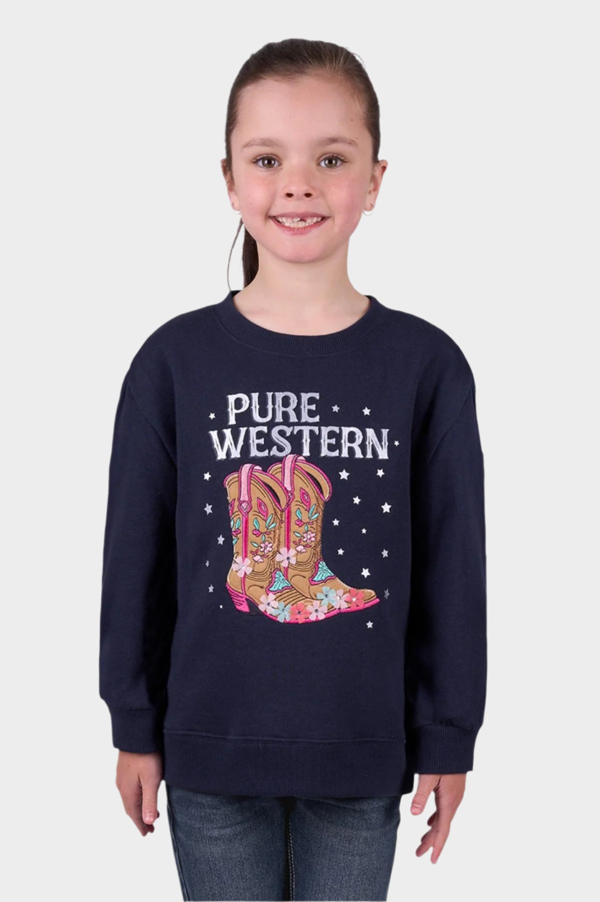Pure Western Girl’s Sienna Crew - Navy