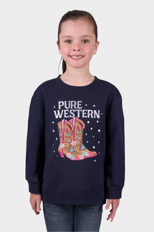 Pure Western Girl’s Sienna Crew - Navy