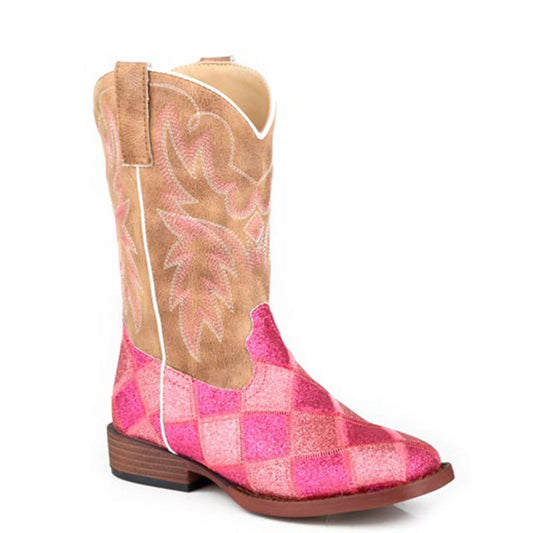 Roper Kid's Cowbaby Glitter Blocks Pink/Tan