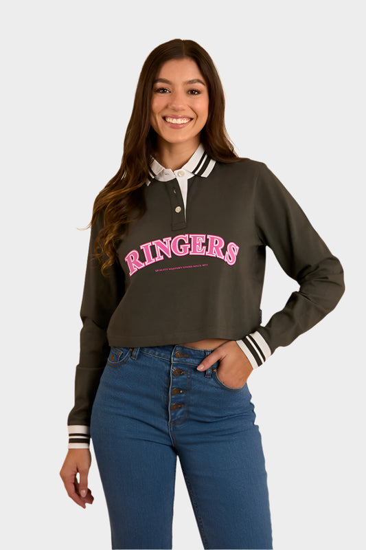 Ringers Western Womens Grace Cropped Rugby Jersey - Charcoal