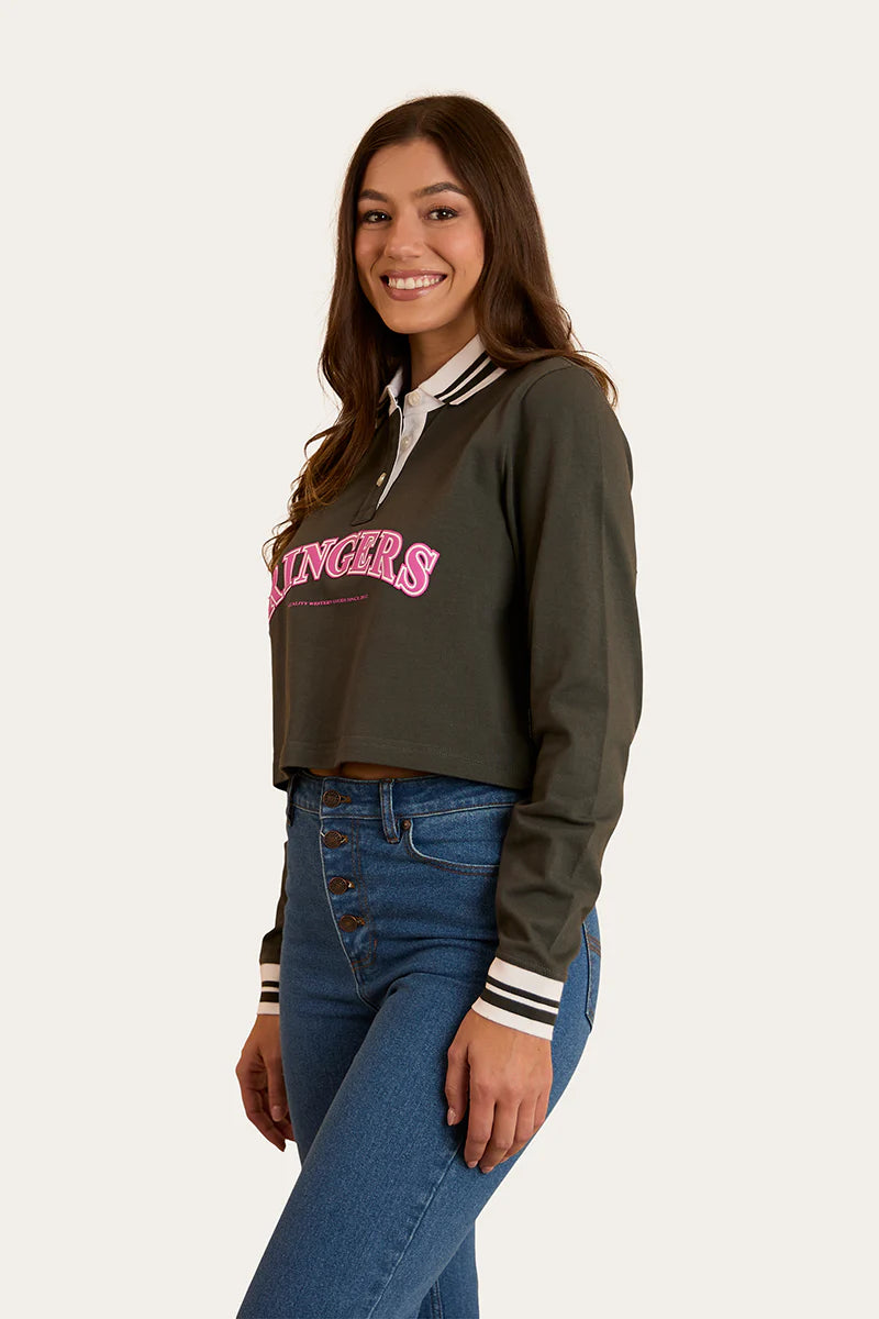 Ringers Western Womens Grace Cropped Rugby Jersey - Charcoal