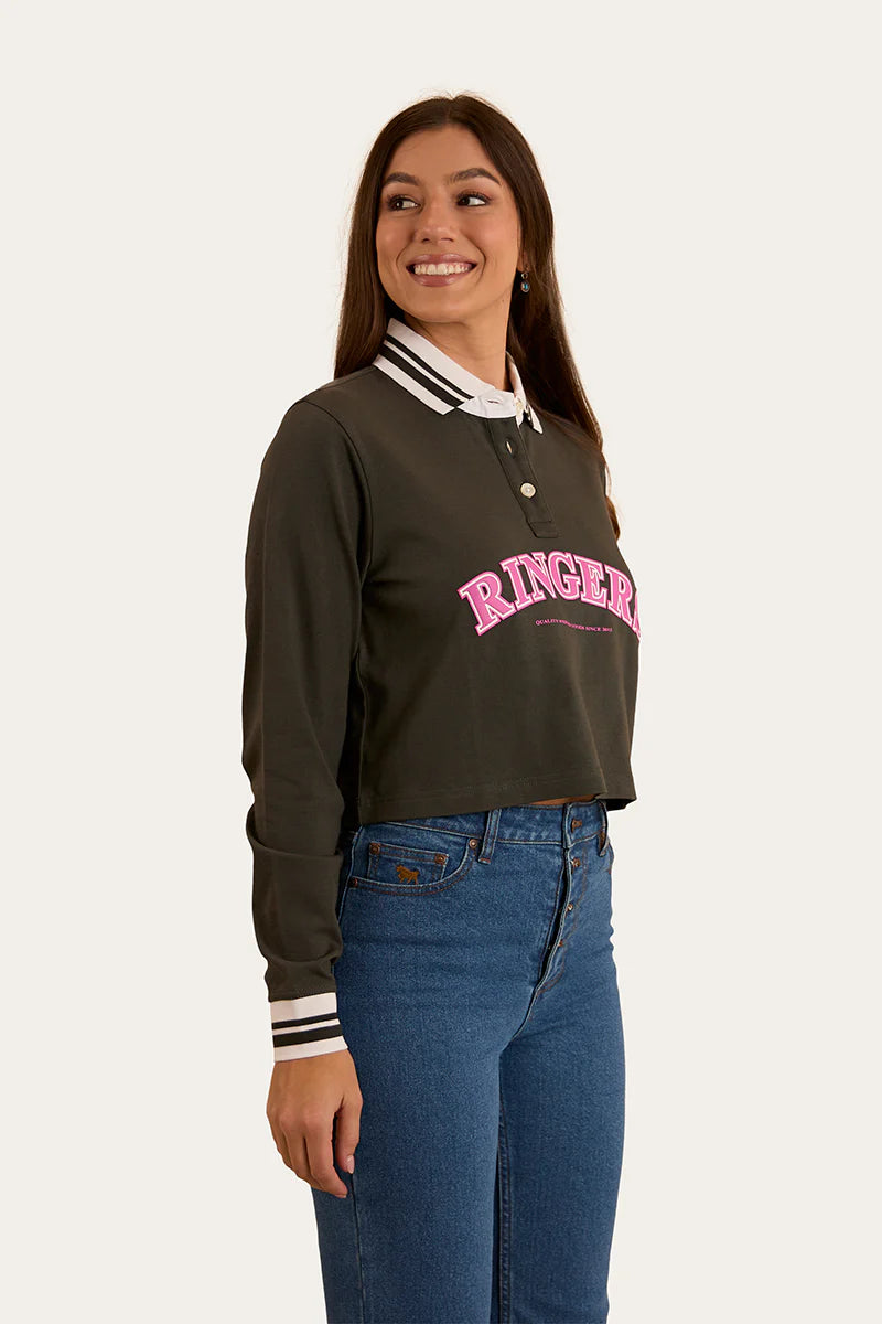Ringers Western Womens Grace Cropped Rugby Jersey - Charcoal