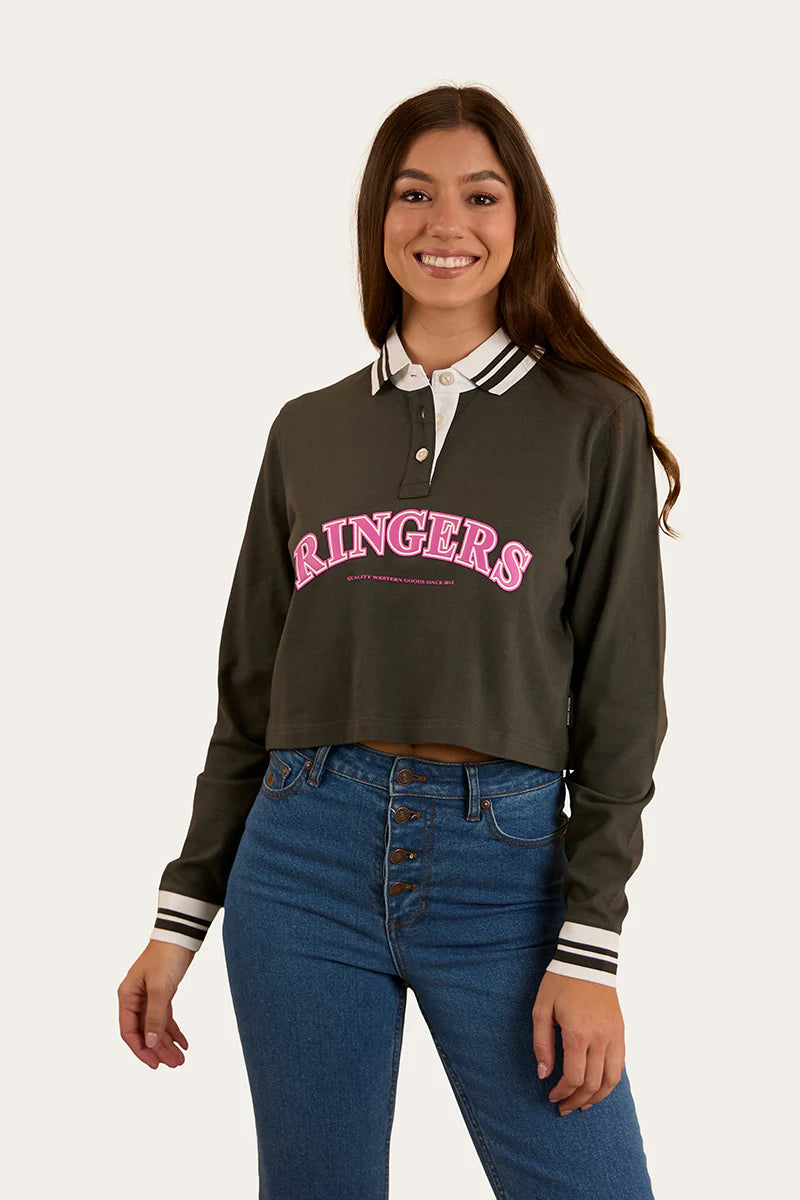 Ringers Western Womens Grace Cropped Rugby Jersey - Charcoal
