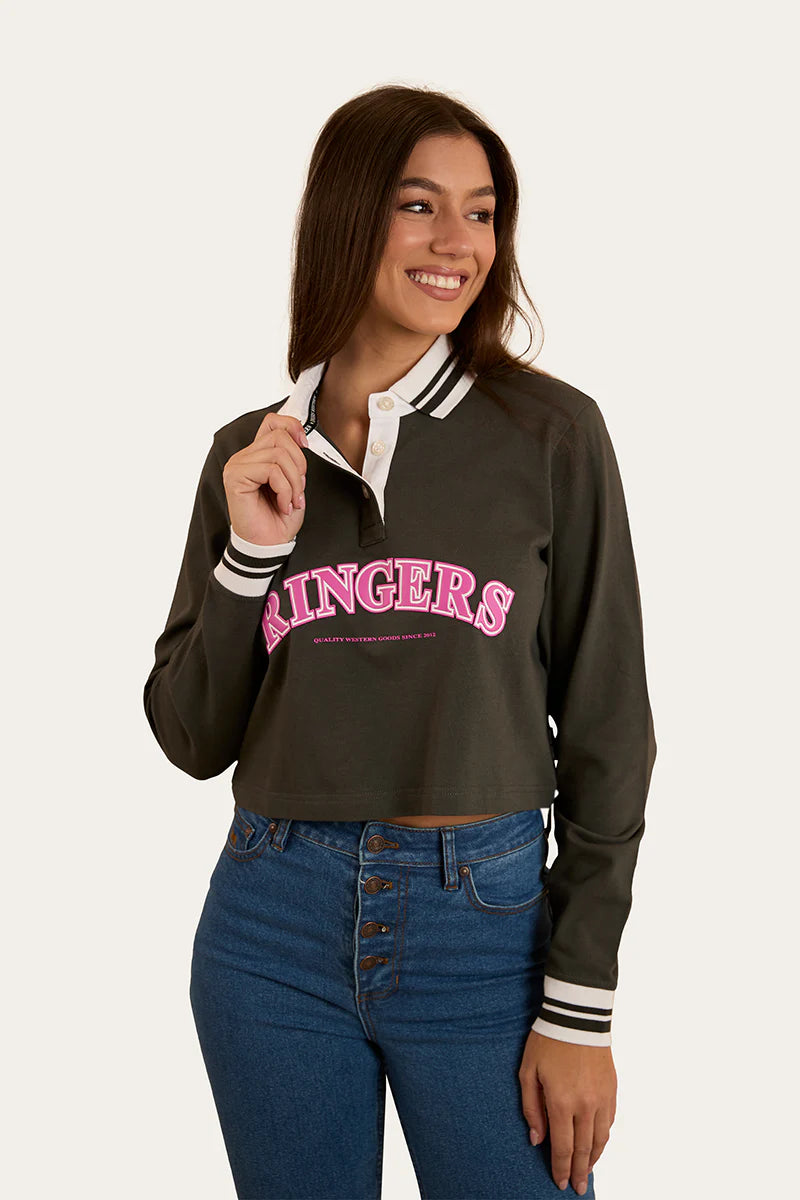 Ringers Western Womens Grace Cropped Rugby Jersey - Charcoal