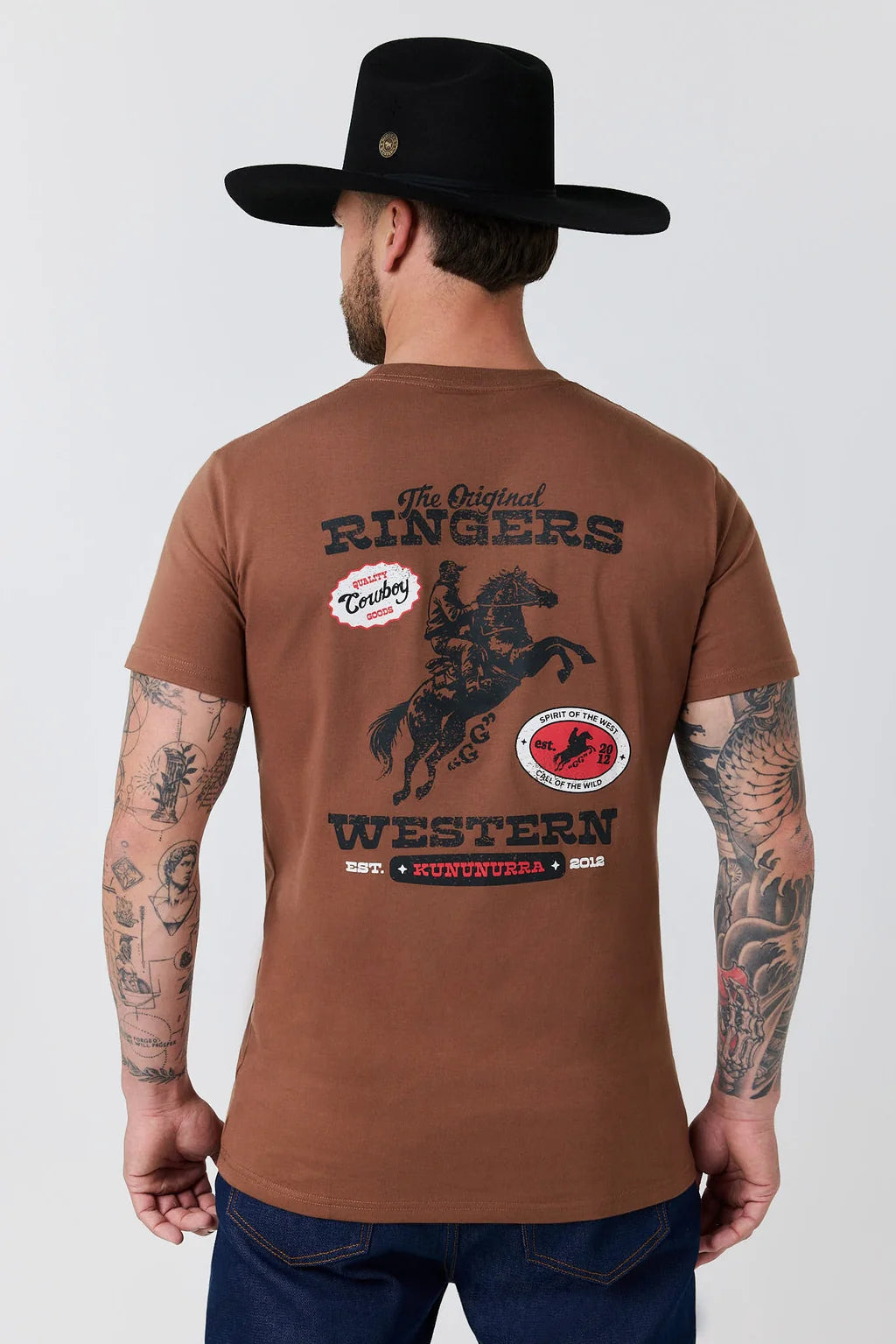 Ringers Western Mens Grayson Stock Fit T-Shirt - Washed Saddle Brown