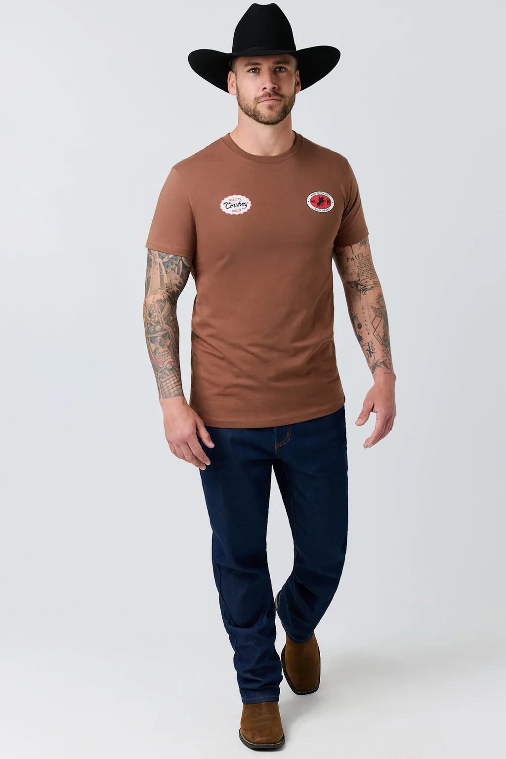 Ringers Western Mens Grayson Stock Fit T-Shirt - Washed Saddle Brown