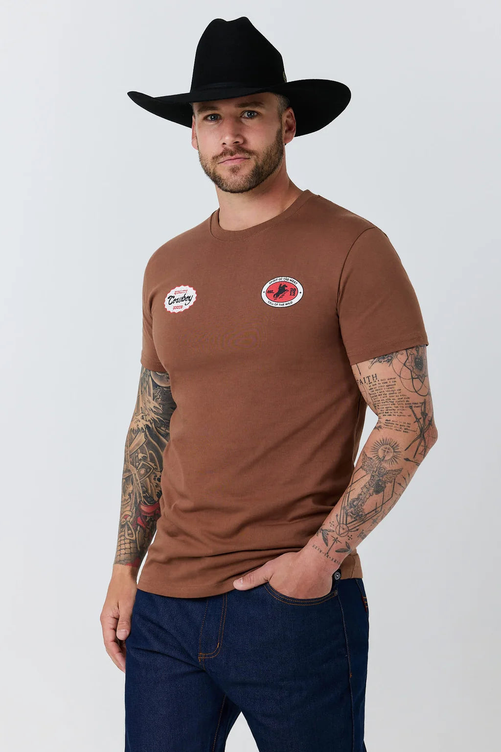 Ringers Western Mens Grayson Stock Fit T-Shirt - Washed Saddle Brown